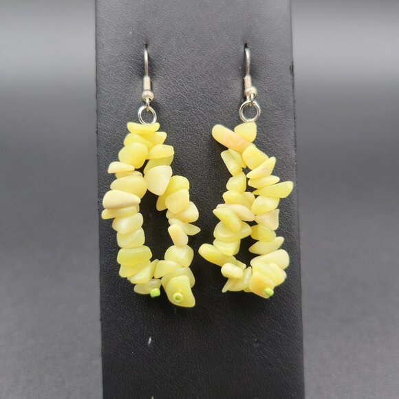 Jewelry - Silver Plated Light Green Shell Handmade Dangle Earrings A6097